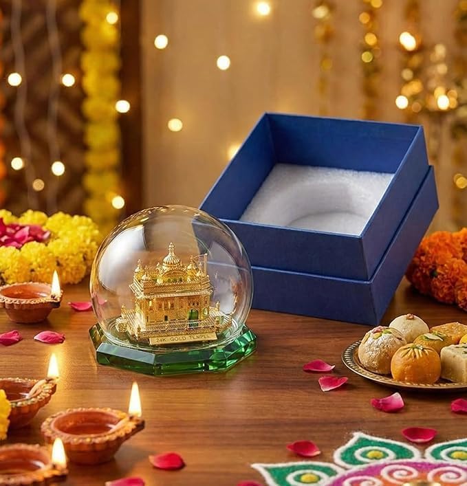Golden Temple 24K Gold Plated Model 9cm Size Miniature Sri Harmandir Sahib Idol Sikh Temple in Amritsar for Home Decor Car Decor Diwali Gift Punjabi New House Gift (Gold Square)
