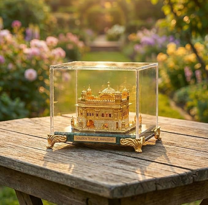 Golden Temple 24K Gold Plated Model 9cm Size Miniature Sri Harmandir Sahib Idol Sikh Temple in Amritsar for Home Decor Car Decor Diwali Gift Punjabi New House Gift (Gold Square)