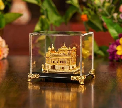 Golden Temple 24K Gold Plated Model 9cm Size Miniature Sri Harmandir Sahib Idol Sikh Temple in Amritsar for Home Decor Car Decor Diwali Gift Punjabi New House Gift (Gold Square)